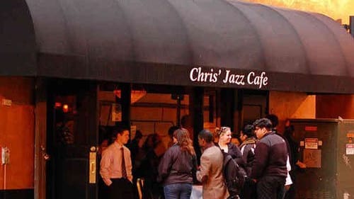 A busy night at Chris' Jazz Café, where, if you're lucky, you can hang out all night. (Photo via chrisjazzcafe.com.)