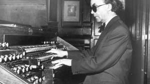 Jean Langlais at the organ of Sainte-Clotilde, 1958.