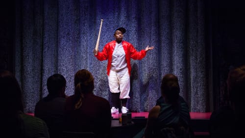 Playing baseball...and bleeding. Jenn Kidwell in 'A Hard Time.' (Photo by Daniel Kontz.)