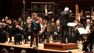 Saturated with melodic flavor: violinist Leila Josefowicz and composer/conductor John Adams with the Philadelphia Orchestra. (Photo by Pete Checchia.)