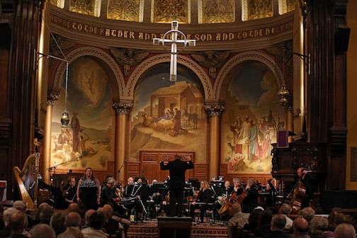 Claire de Monteil (left) with David Antony Lofton leading the AVA Opera Orchestra. (Photo by Don Valentino, courtesy of AVA)