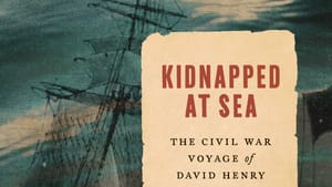 Book cover: Title & author center right on an illustration of old parchment, over an engraving of a 19th-century sailing ship
