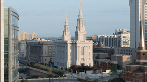 The LDS temple is in the city but not of it. (Photo courtesy of Intellectual Reserve, Inc.)