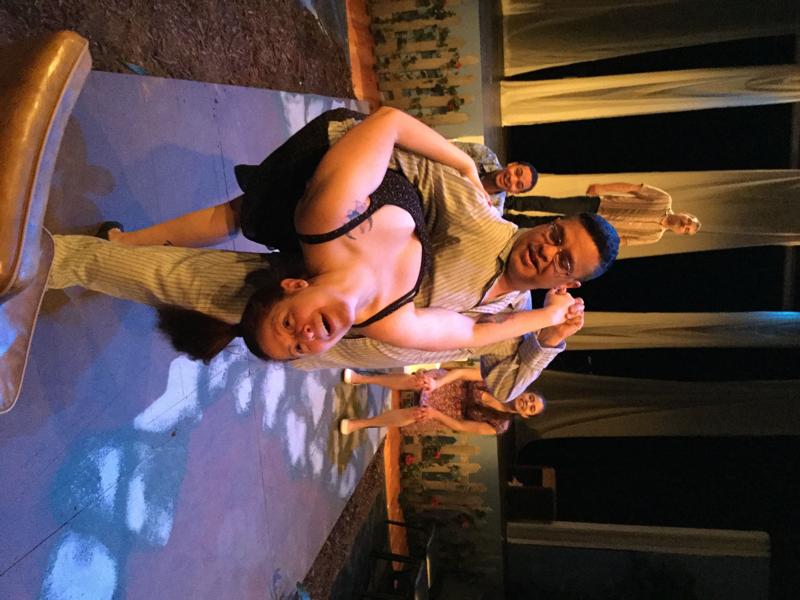 Emotional detail: Diana Rodríguez, Victor Rodríguez Jr., and the ensemble of ‘La Gringa.’ (Image courtesy of Teatro del Sol.)