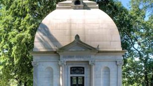 Henry Disston's mausoleum is the largest on Laurel Hill's "Millionaires' Row." (Photo via Creative Commons/Wikimedia.)