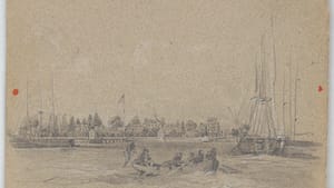 Stop here, please: an 1856 drawing of the Philadelphia quarantine station viewed from the water, by artist James Fuller Queen. (Image courtesy of the Library of Congress.)