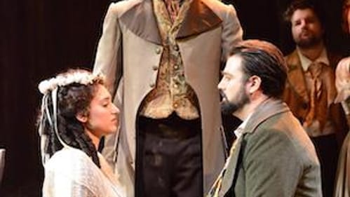 Father knows best: Ethan Simpson's Guglielmo oversees Rebecca Gulinello's Anna and Mackenzie Gotcher's Roberto. (Photo by Don Valentino.)