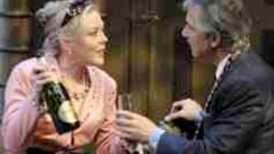 Strathairn (r.), Kathryn Meisle: A playwright lampooning himself. (Photo: Jim Roese.)