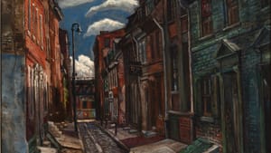 1948’s ‘Elfreth’s Alley,’ by Edward Loper Sr. (1916–2011). Oil on canvas, 29 5/8 x 24 5/8 inches. Delaware Art Museum, Gift of E.I. du Pont de Nemours and Company, 2017. © Estate of Edward Loper Sr.