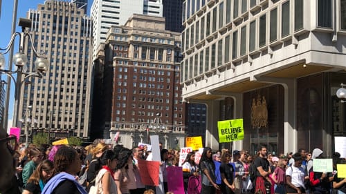 Supporters at the March to End Rape Culture know what men around here call you. (Photo by Alaina Johns.)