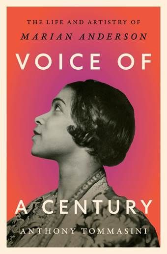 Title in white block text on a peachy magenta field, around a black & white photo of a young Anderson in profile.
