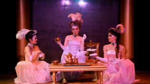 L to R: Twoey Truong, Jennifer Summerfield, and Jessica DalCanton in Curio's stylish but insubstantial production. (Photo by Rebecca Gudelunas.)