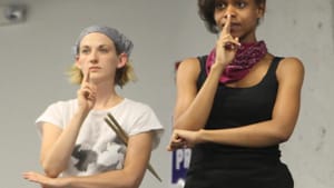 Mary Tuomanen and Aimé Donna Kelly rehearse. Image courtesy of Applied Mechanics.