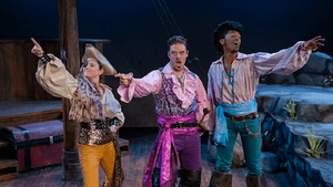 Laura Whittenberger, Jake Blouch and Garrick Vaughan get their Jolly Rogers on. (Photo courtesy of Mauckingbird Theatre Company)