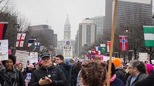 At Philadelphia's Women's March, Sarah, a young mom, knows that to stand up for women is to stand up for everyone. (Photo by Alaina Mabaso)