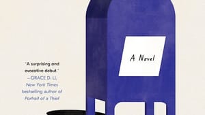 Book cover. Title at top in black handwritten script, with a simple but evocative illustration of a blue mailbox below.