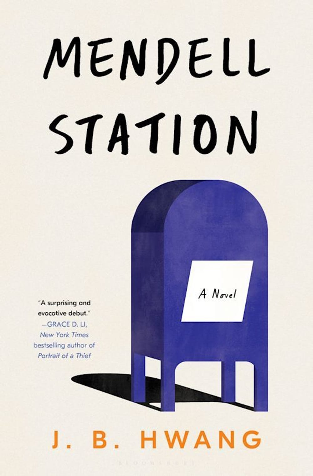 Book cover. Title at top in black handwritten script, with a simple but evocative illustration of a blue mailbox below.
