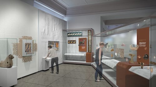 The entrance to the Penn Museum’s Egypt galleries will make room for strollers and wheelchairs, but doesn't create a feeling of warmth. (Rendering by Gluckman Tang Architects.)