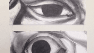 Emily Chow Bluck's graphite drawings. (Photo by Alaina Mabaso.)