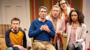 L to R: Nicholas Podany, Robert Sella, Kristine Nielsen, Jenn Harris, and Rachel Nicks in Durang's timely, tempestuous world premiere. (Photo by T. Charles Erickson.)