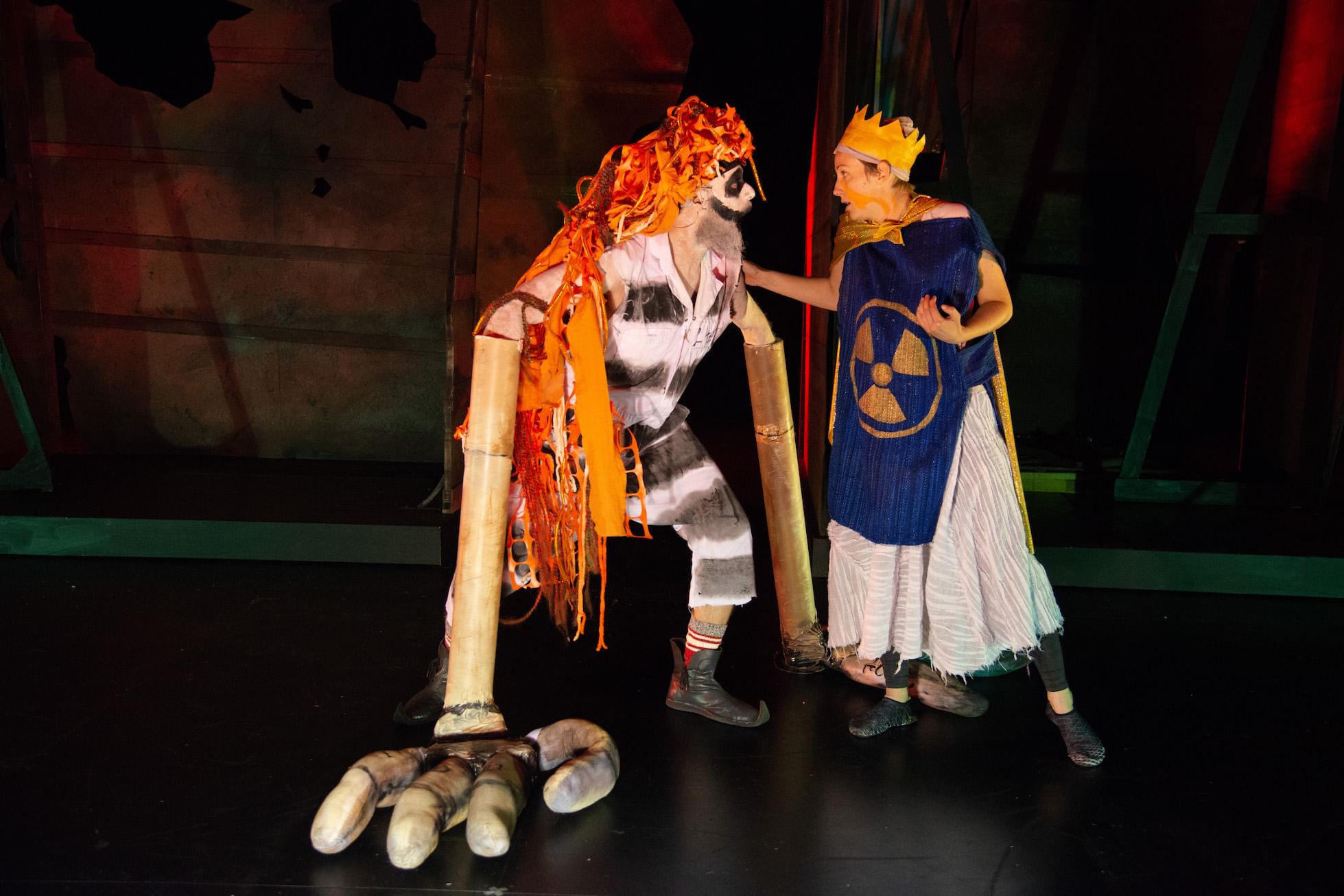 Jered McLenigan (left) and Mary Tuomanen re-enact the ancient tale of the yellow boy and his orange-haired stalker. (Photo by Johanna Austin, austinart.org.)