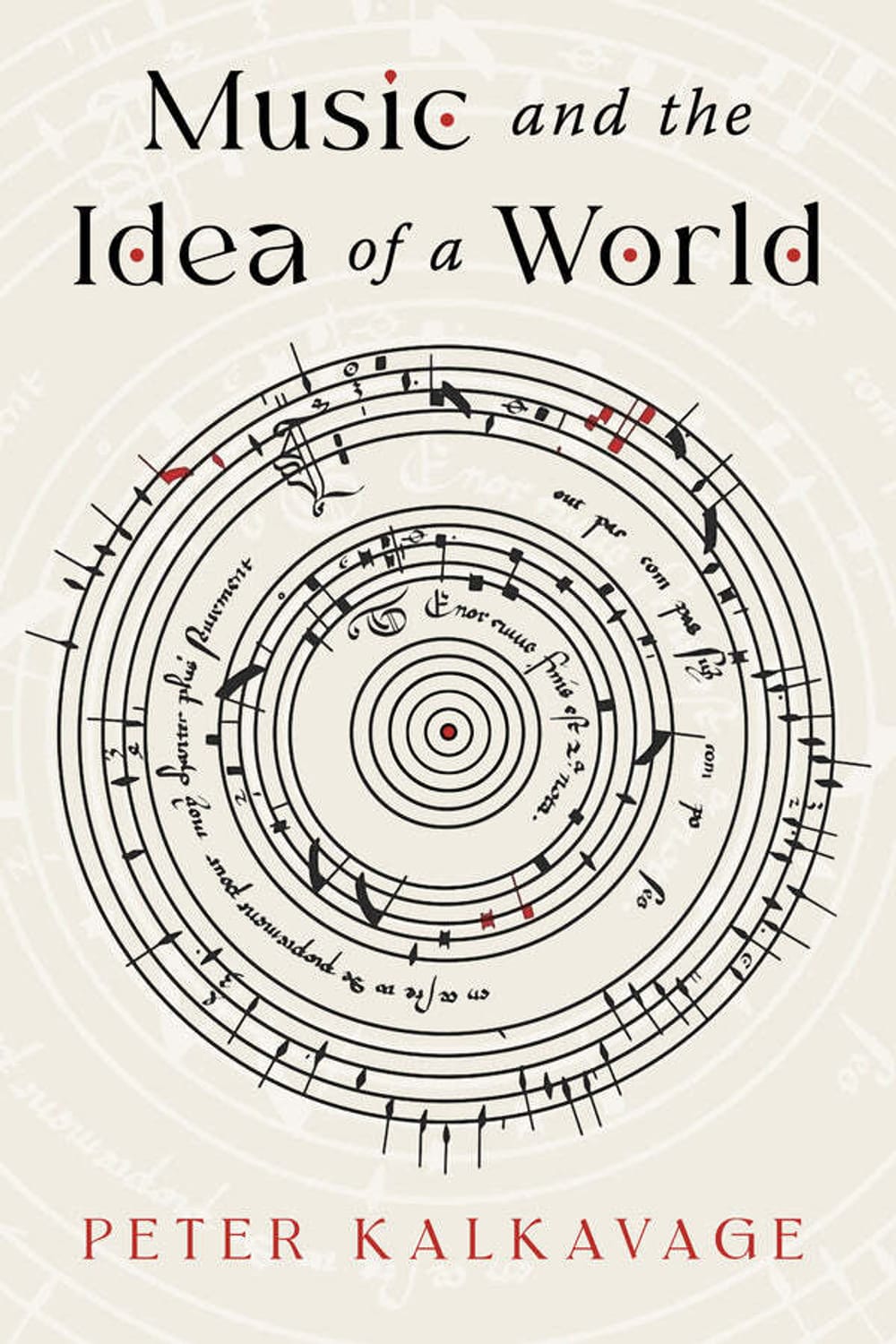 Book cover. Title above on a pale background; an ancient circular music score appears below in black and red.