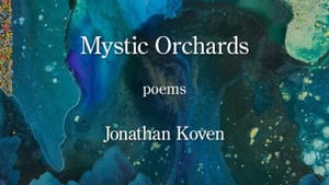 Book cover. Rich, abstract swirls of white, blue, and green paint evoke a tree and a galaxy.