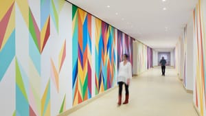 The threshold to the new gallery: Odili Donald Odita’s ‘Walls of Change.’ (Image courtesy of the artist and Philadelphia Museum of Art, 2021.)