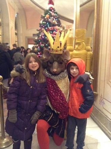 Thelma (left) and Roscoe with an old friend: Are the mice evil? (Photo by Dan Rottenberg.)