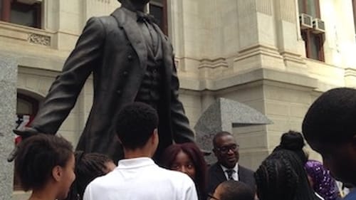 Philly schoolkids attend the unveiling of Philly's monument to Octavius Catto. (Photo by Alaina Johns.)