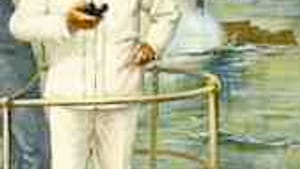 Dewey on the 'Olympia' bridge, Manila, 1898: 'Fire when— glug glug— ready, Gridley.'