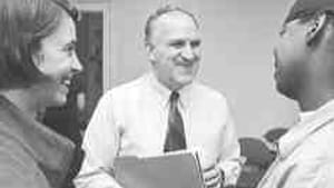 Perrone with Harvard students, 1997: A lonely voice for humanism.