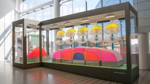 Olah's vibrant sculpture greets weary travelers in Terminal A. (Photo courtesy of Janell Olah)