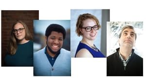 A collage of headshots showing Alaina, Kyle, Jill, and Frank, who are all appearing in the webinar