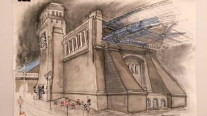 Ben T. Leech's illustration of the Ben Franklin Bridge. (Photo courtesy of the Woodlands)