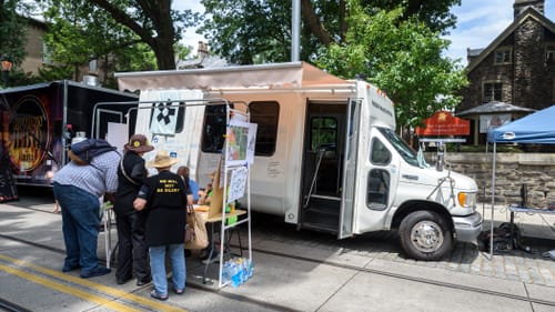 Sculptures at the African Art Forum, 52nd Street, Philadelphia. The Forum's products are available in the Perelman Building's PHLA store. (Photo by Timothy Tiebout, Philadelphia Museum of Art.)