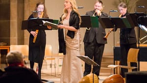Soloist Jessica Beebe accompanies Piffaro's Christmas concert. (Photo by Bill DiCecca