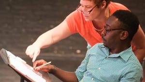 Dramaturg Michele Volansky works with playwright James Ijames. Photo by John Flak.