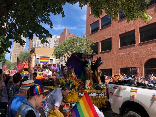Pride is almost always a colorful, crowded spectacle: a view of Philly’s 2019 Pride Parade. (Photo by Carrie Borgenicht.)