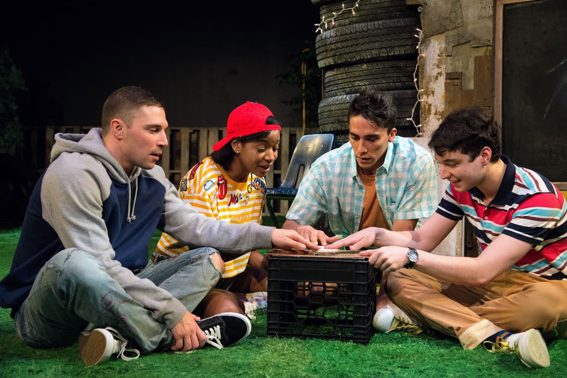L to R: Frank Nardi Jr.'s Goon, Kishia Nixon's Carly, Jenson Titus Lavallee's Barry, and Adam Howard's Gandry get ready to put on a show. (Photo by Johanna Austin/AustinArt.org.)