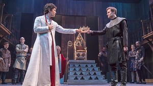 Coulson's Richard II (left) and Adams's Bolingbroke can't wring tragedy from this staging. (Photo by Lee A. Butz.)