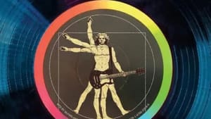 Book cover: title at top over an illustration of a vinyl record, and da Vinci’s Vitruvian Man playing a guitar below.