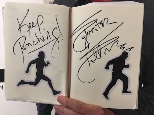 Two of Hart's Rocky silhouettes, with a signature from the Italian Stallion himself.