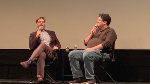 Film critic Sam Adams (left) interviewed ‘Coen Brothers’ author Adam Nayman in Philly on January 16. (Photo by Stephen Silver.)