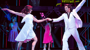 Alexandra Matteo and Jacob Tischler doing that disco thing. (Photo by Mark Garvin)