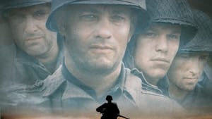 Movie poster. A soldier silhouetted against a gray background with faces of other troops.