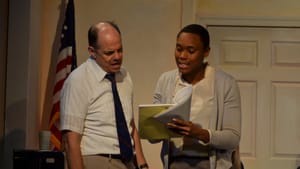 Steve Connor and Erin Stewart argue the finer points of law and life. (Photo by Cheril N. Clarke.)