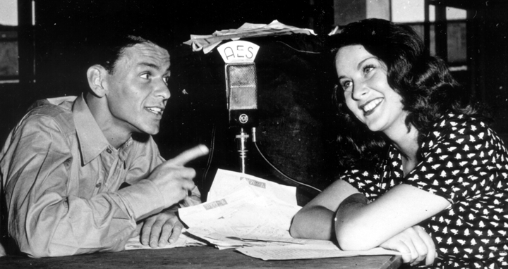 Sinatra, with Italian actress Alida Valli, on Armed Forces Radio in the 1940s.