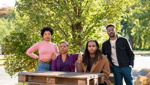 Actors Joell Weil, Lisa Strum, Marquis Wood, & Malik Childs pose outdoors, a green leafy tree behind them