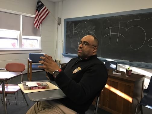 Valley Forge Military College professor and Soldiers Theatre artistic director Sean Chambers in action. (Photo by Stephen Silver.)